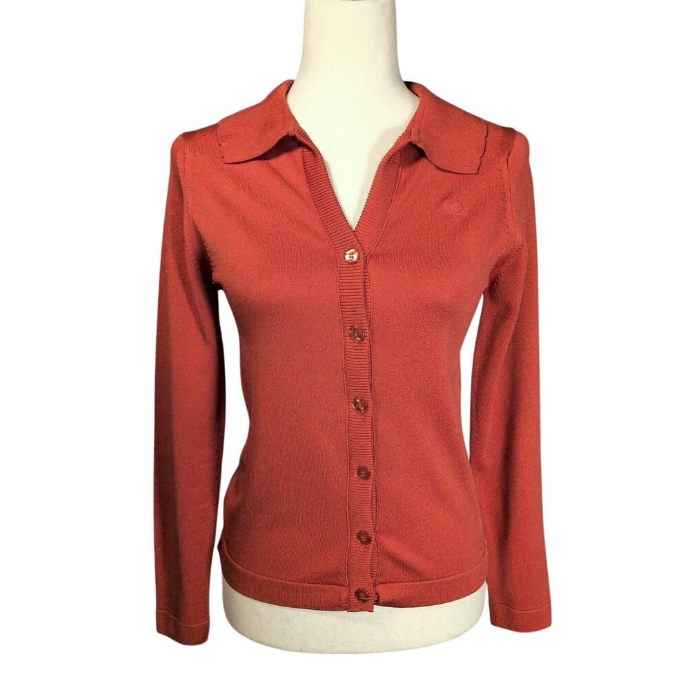 Vintage GIVENCHY Sport 1970s Button Collared Knit Cardigan Sweater Terracotta 32